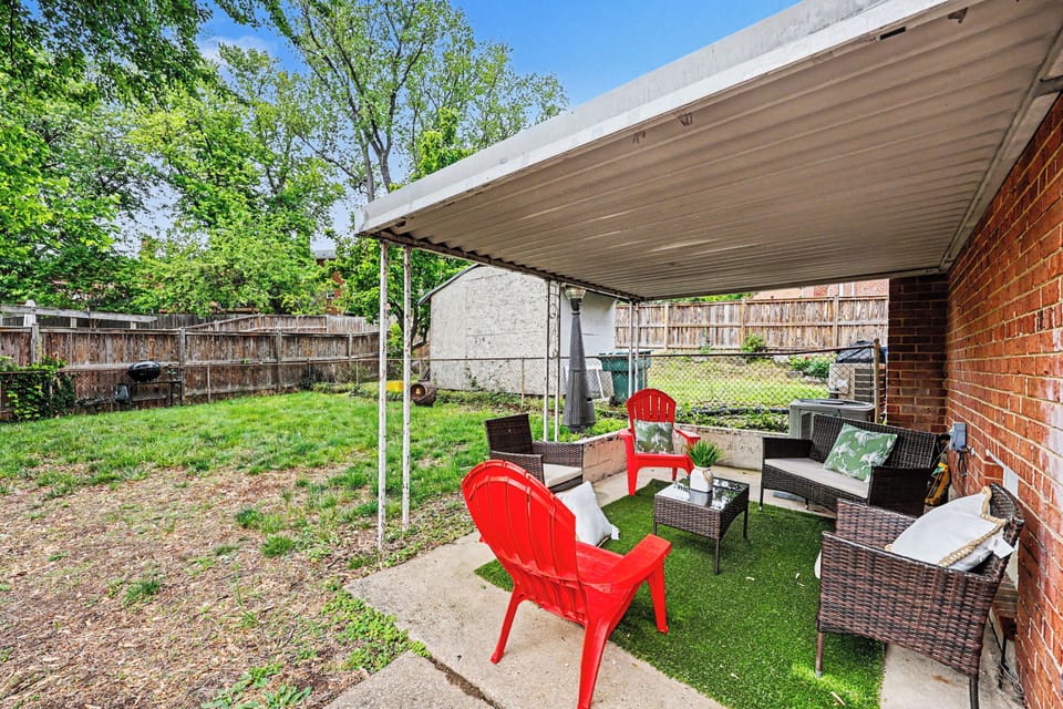 The outdoor space is features comfortable outdoor furniture to relax and soak up the sun, play cards, or converse in casual conversation while enjoying lunch.