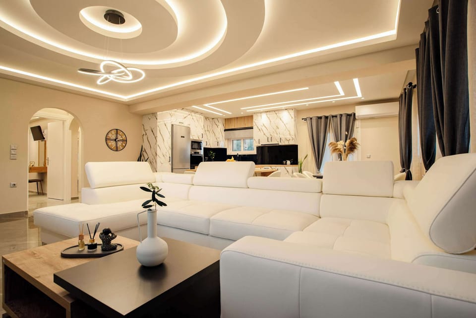 Sophisticated open living area with elegant architectural details