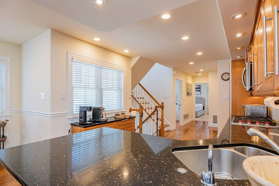 View from kitchen to twin bedroom and king bedroom on 2nd floor