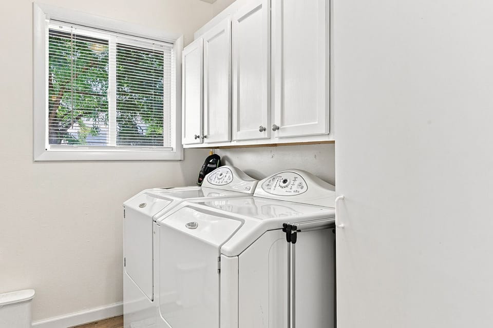 A washer and dryer for convenient laundry during your stay.