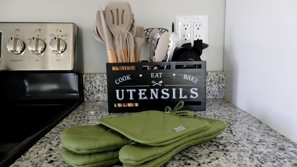 Everything you need is right at your fingertips. Thoughtfully stocked with quality utensils and essentials, the kitchen makes cooking easy, enjoyable, and perfect for shared meals during your stay.