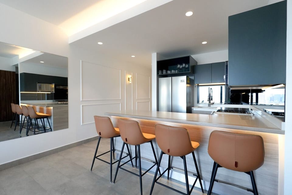 cocina y barra para comer