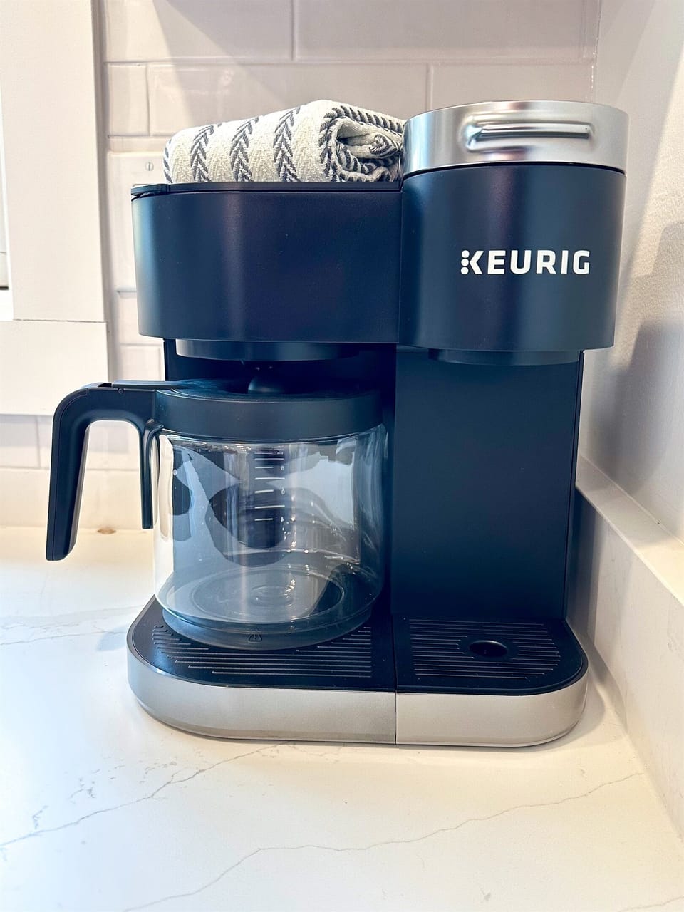 A duo machine allows for Keurig pods or drip coffee.