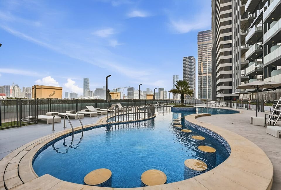 A refreshing pool with a stunning view, perfect for relaxation and enjoying the scenery.