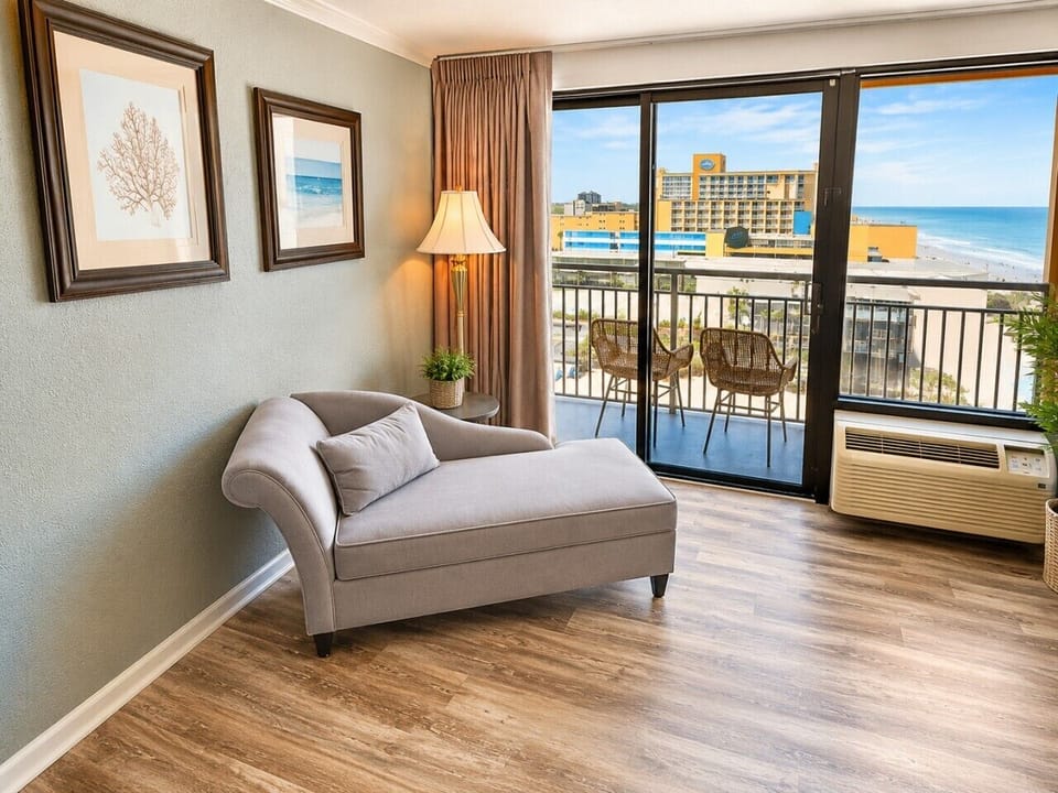 Stretch out with a favorite book or simply unwind by the window as natural light and ocean views set the tone for a relaxing Myrtle Beach getaway.