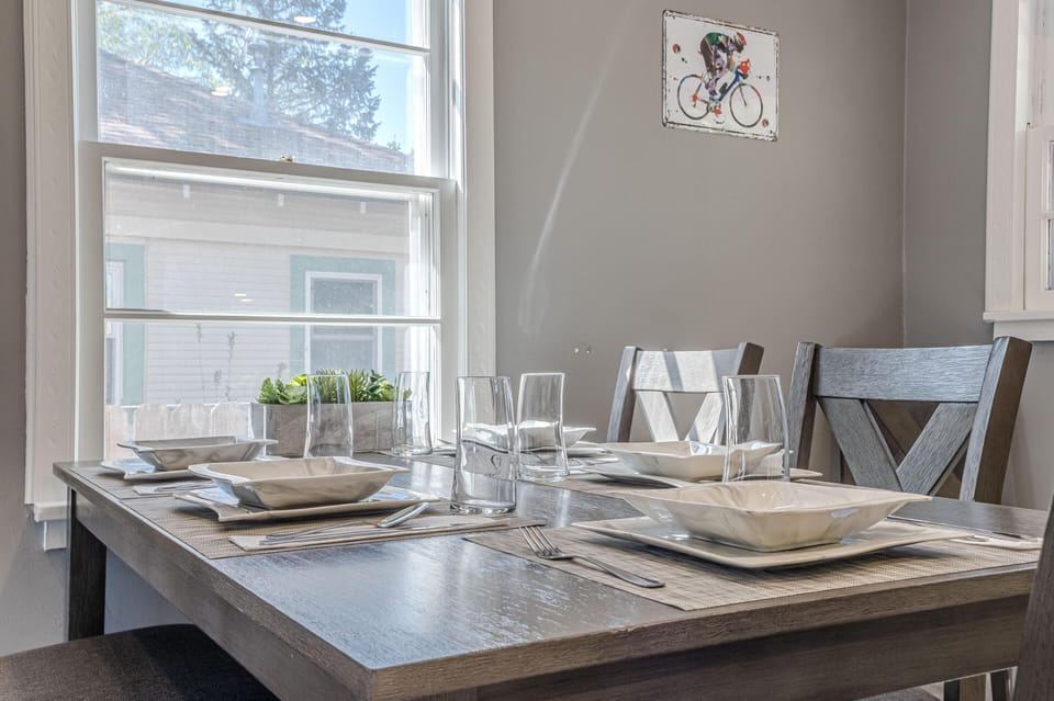Bright dining area with cozy natural light and modern charm