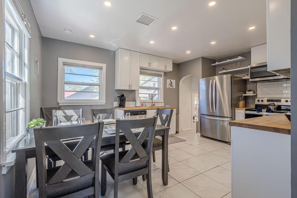 Bright, modern kitchen and dining area for family gatherings