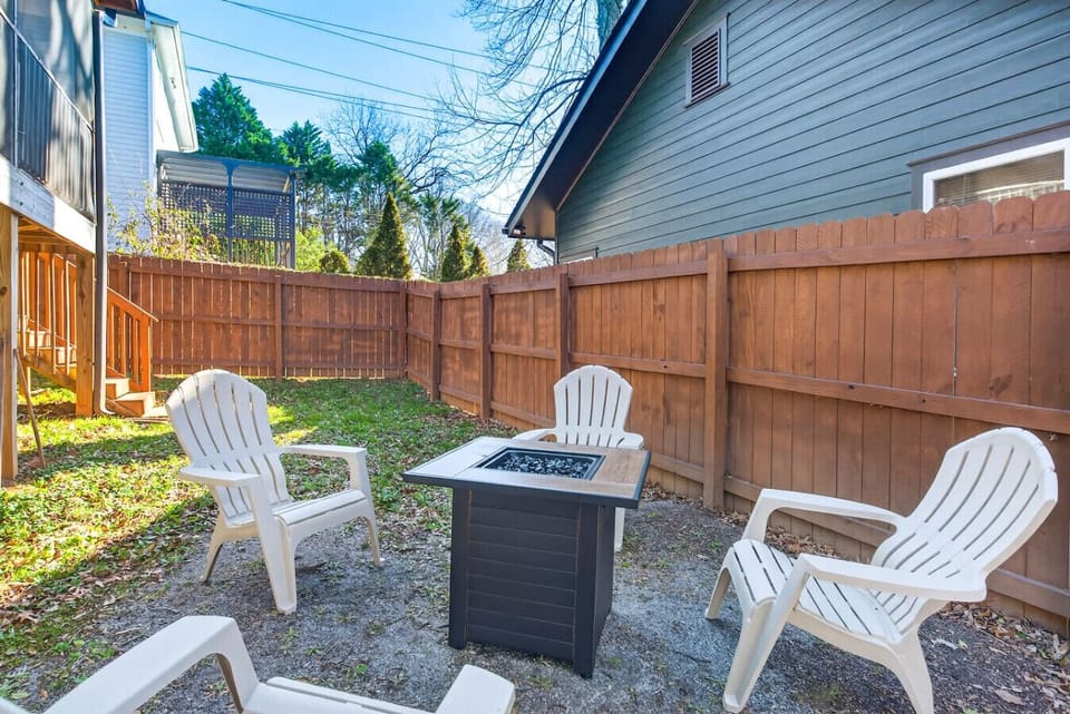 The gas fire pit sets the scene for memorable nights of conversation and connection.