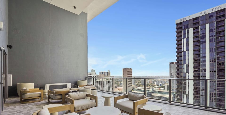 Relax above the city with comfortable seating and fresh air.