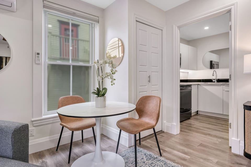 Open layout with dedicated dining and living space