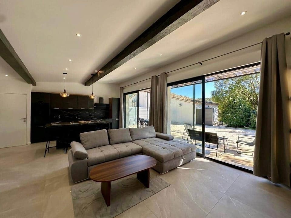 living room, kitchen, TV, terrace
