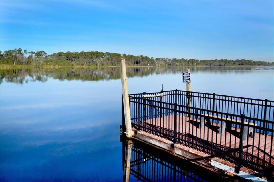 Peaceful lakeside deck
