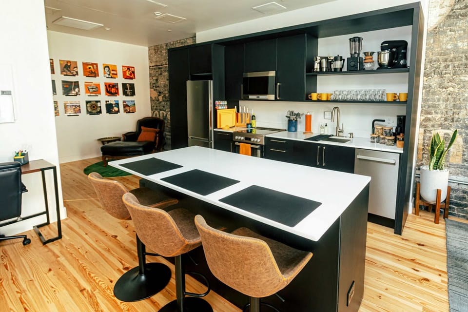 A perfect spot for morning coffee, evening cocktails, or catching up on email.