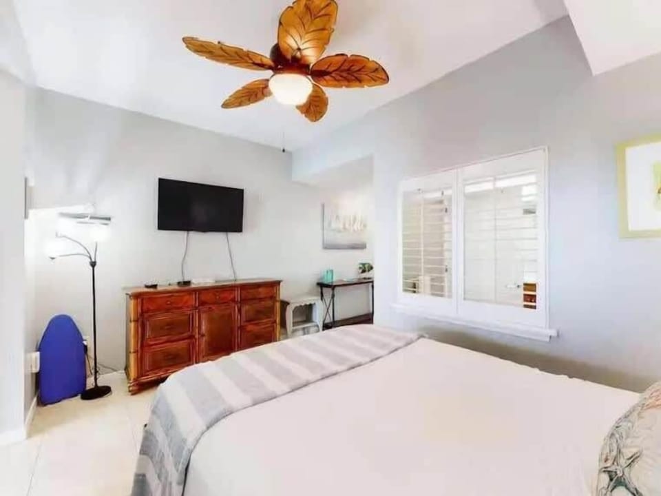 Bedroom with queen size bed and TV