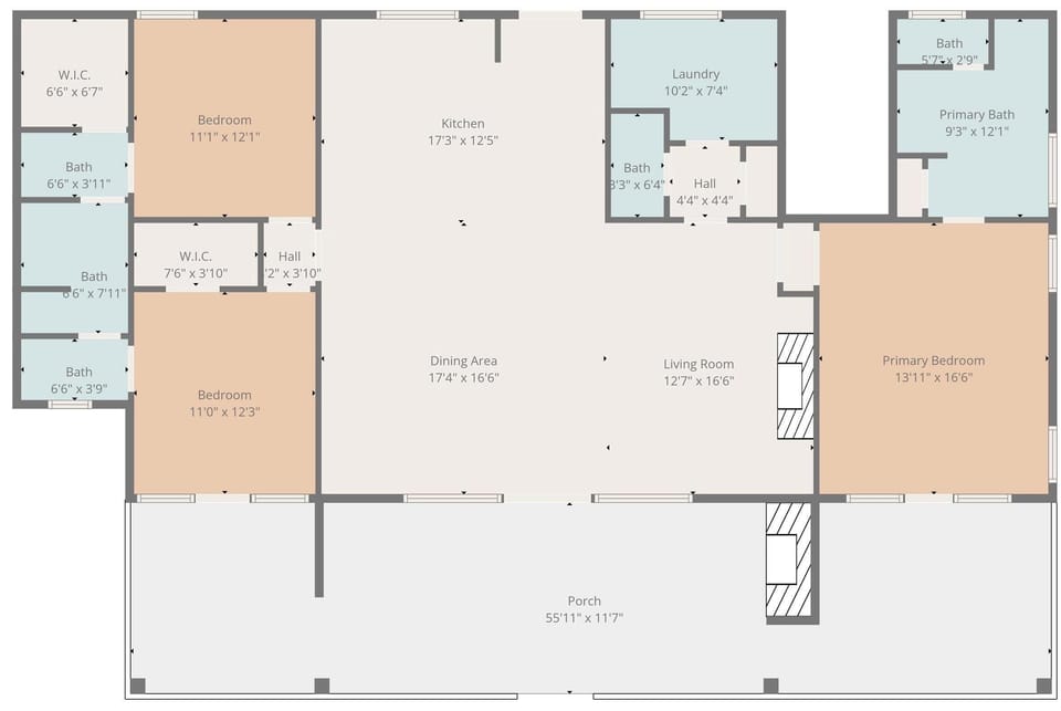 Floor plan showing the thoughtful layout and bedroom-to-bathroom flow.