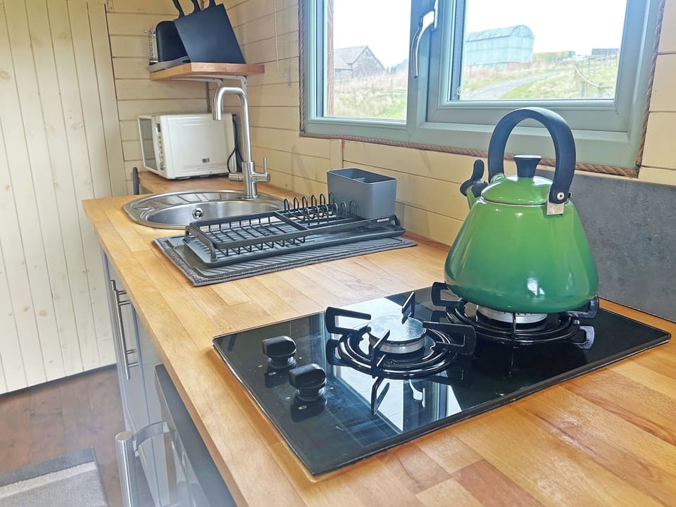 Kitchenette with gas hob, microwave, toaster air fryer | Spruce Pod - Barnharrow Holiday Pods, Newton Stewart