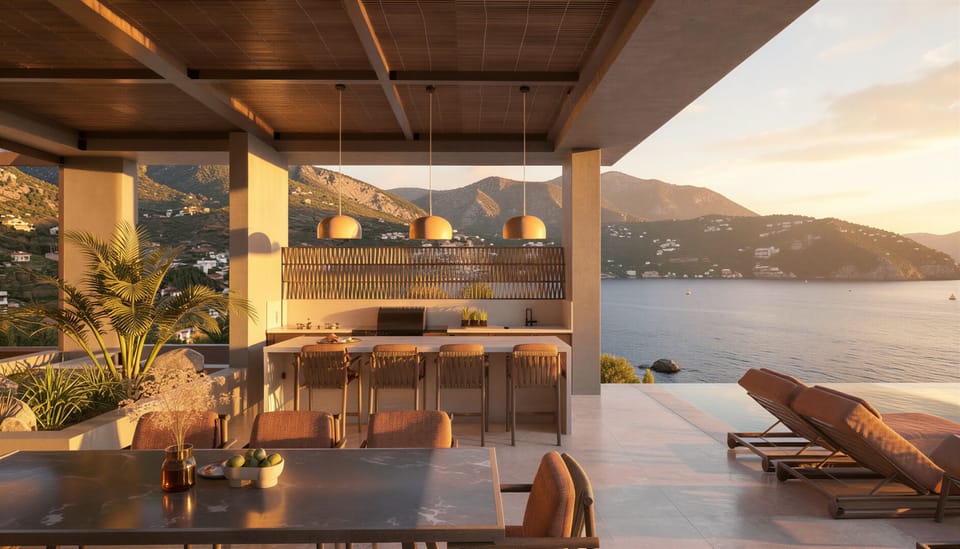 A bespoke outdoor kitchen invites moments of togetherness.