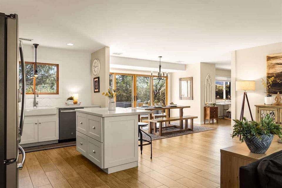 An inviting, open floor plan with an airy, shabby-chic feel