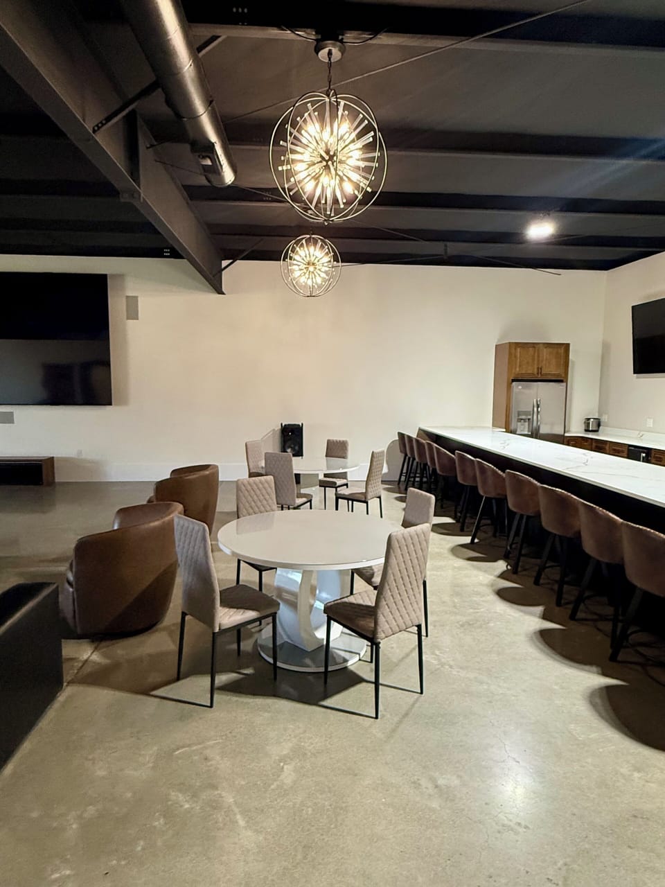 Dining area and large island with seating.