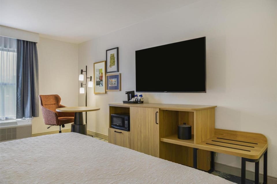 Kick back and stream favorites on the oversized TV.