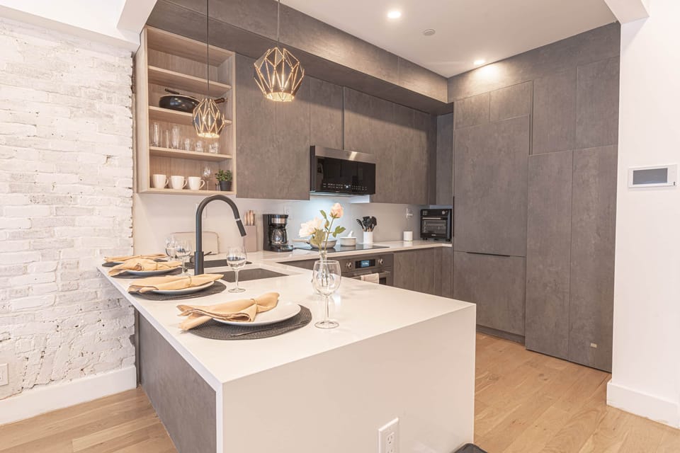 Modern kitchen with island seating and stylish finishes