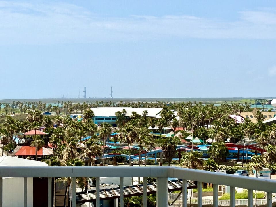 SpaceX launchpad visible from bay balcony