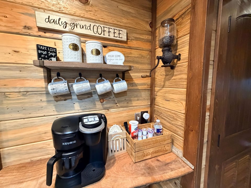 The coffee station quickly becomes part of your routine, where slow mornings start with a warm drink and quiet surroundings