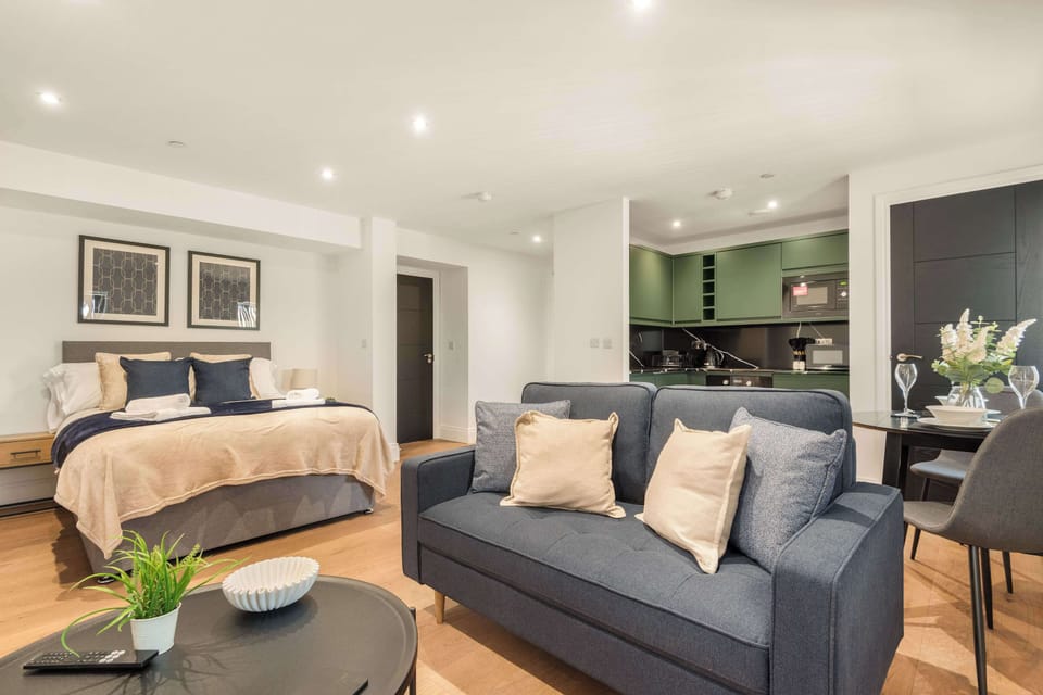 Comfortable sofa and double bed
