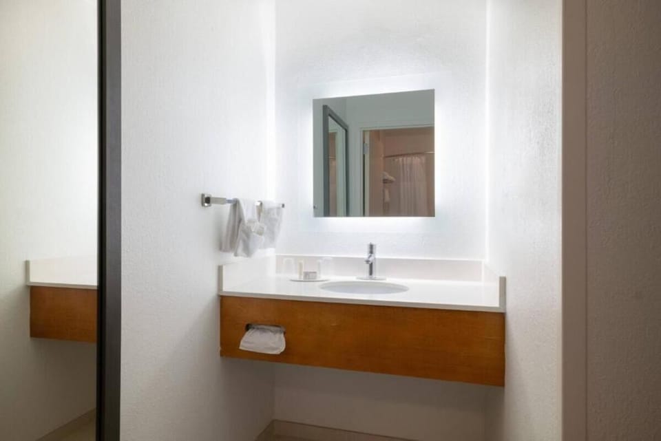 Refresh at the bright vanity with plenty of counter space.
