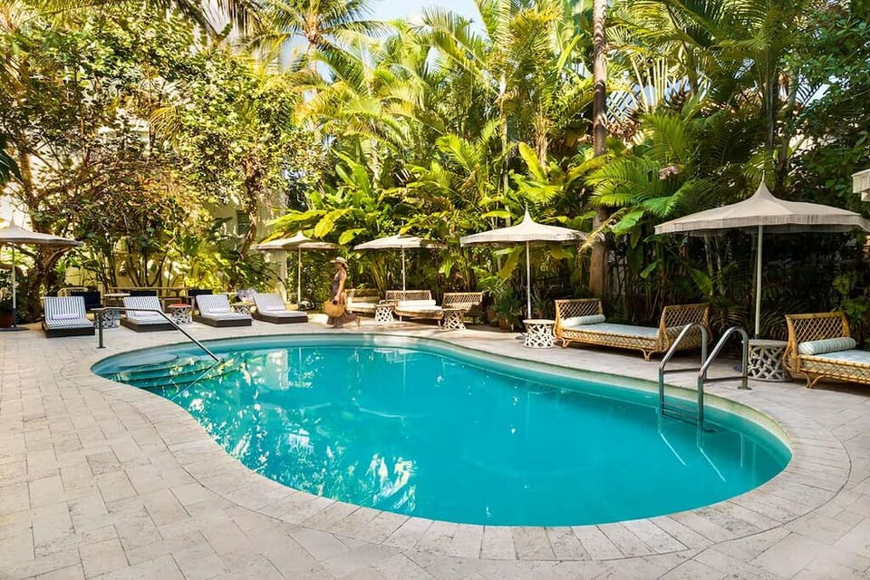 Unwind beside the serene pool, surrounded by lush palms