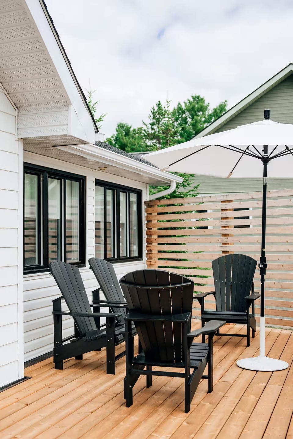 Cozy outdoor deck with shaded seating for relaxing gatherings