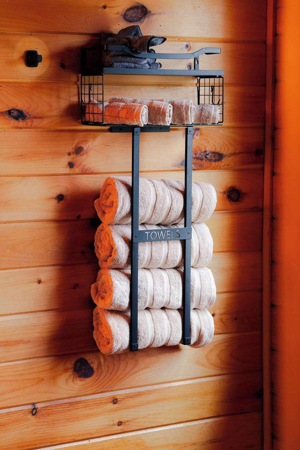 Towel Display: Neatly rolled towels ready for your post-adventure pampering!