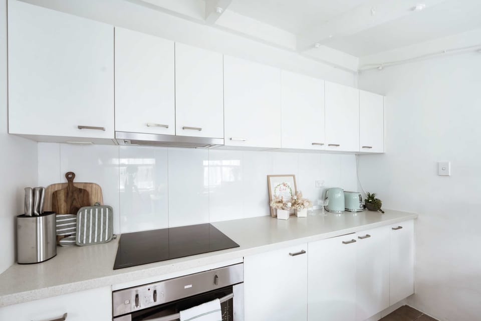 full fridge, dishwashing, electric stove, full kitchen utensil, pan & pot, coffee machine, microwave, dishwashing, stove, rangehood, tea, coffee, sugar, oil, rubbish bin for wet plus recycle bin, salt and pepper, kitchen towel, wrap & aluminium foil