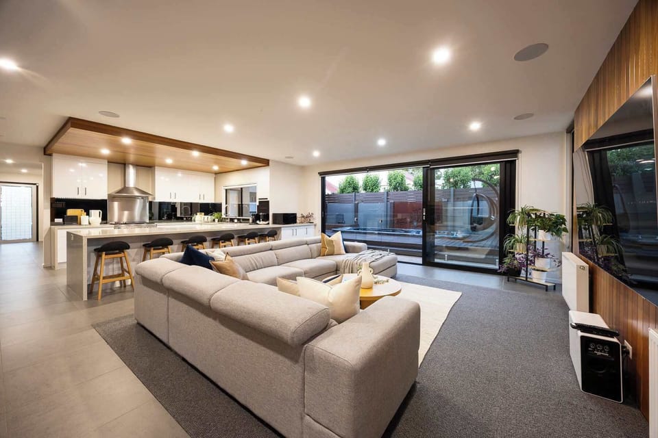 Living Room with Kitchen and Spa View