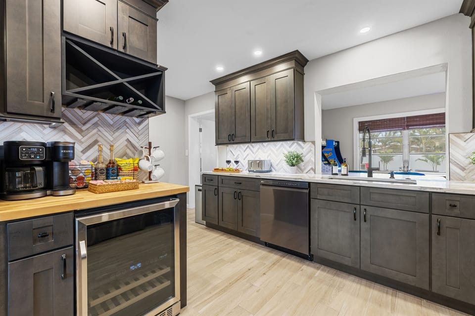 Coffee in the morning, charcuterie and wine in the evening—this spacious kitchen was designed for groups to gather, cook, and enjoy time together.
