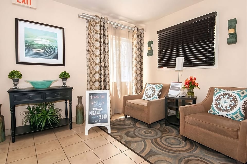 Unwind in a cozy lobby nook before heading out.