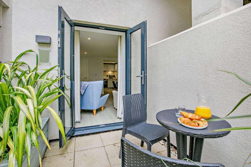 The private patio at Waveside, Devon