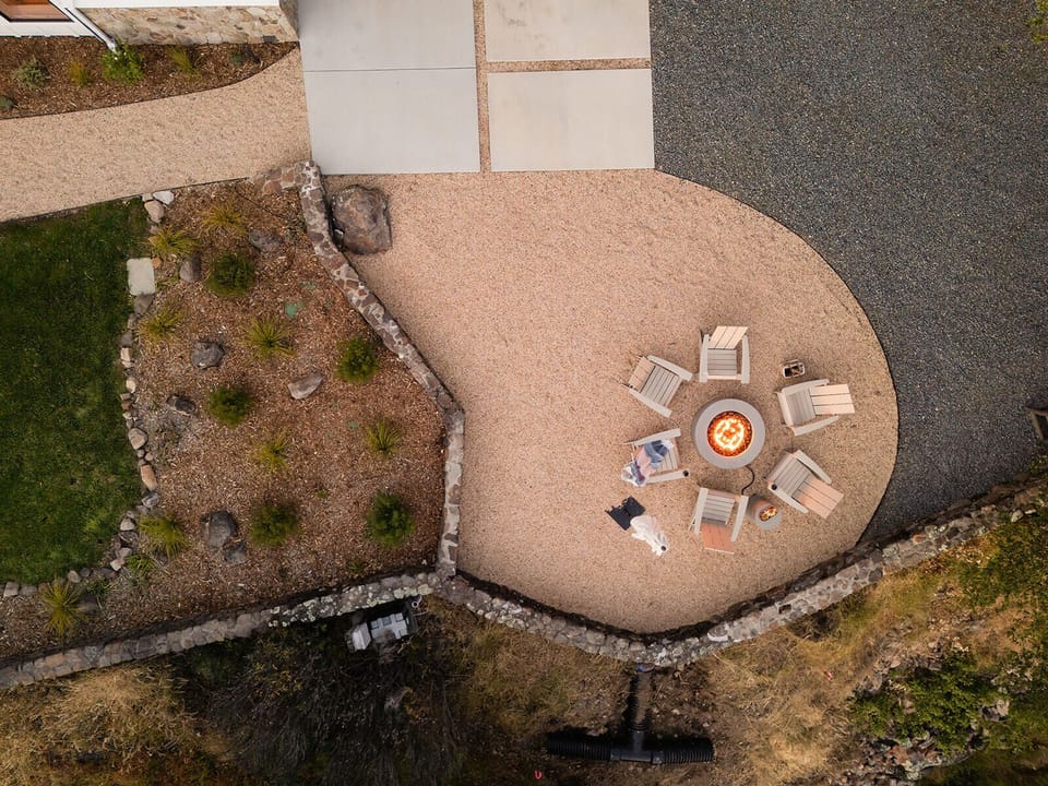 Aerial View of Firepit and the Large Lawn