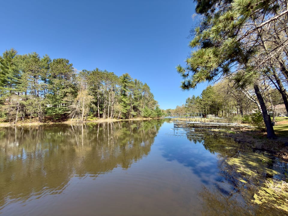 Peaceful waterfront views with private dock and serene wooded setting
