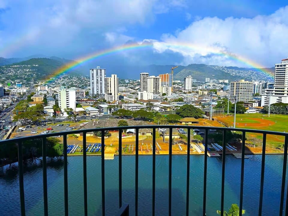 The lanai is GREAT to catch a rainbow over Manoa Valley, home of the UH Bows!