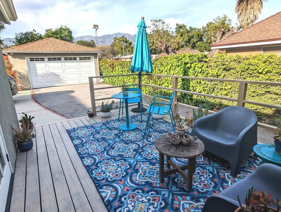 The patio is accessible from the master bedroom french doors or kitchen.