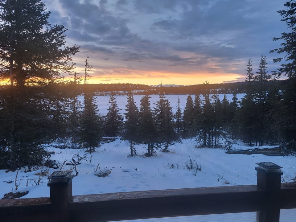 Looking at Caribou Lake. Old homestead house