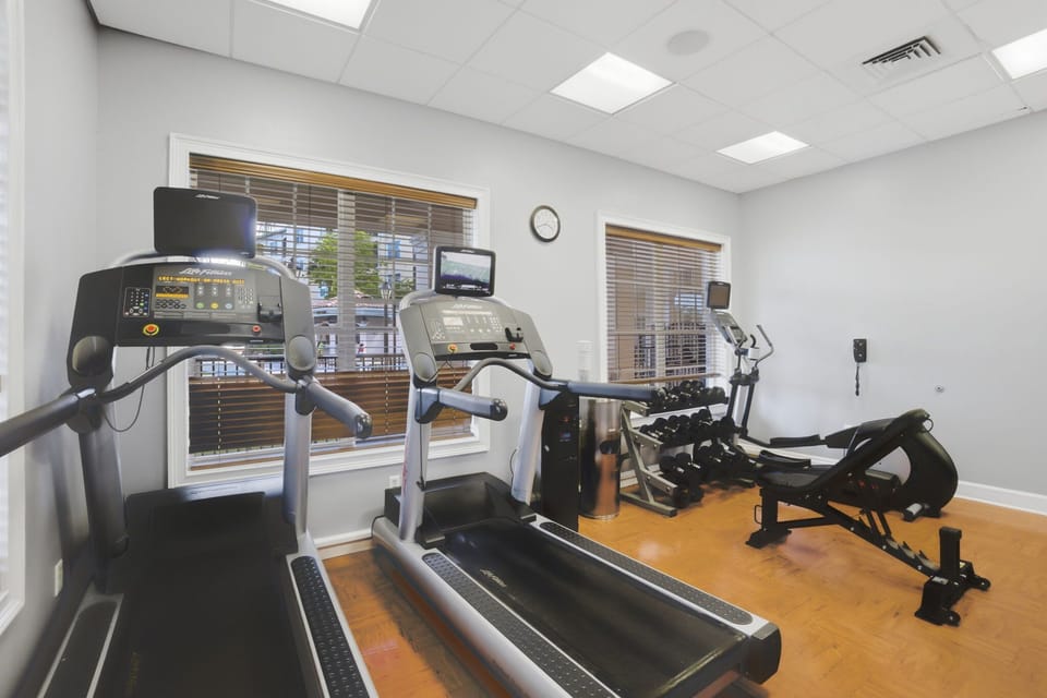 Keep up your routine with a fully equipped on-site fitness center