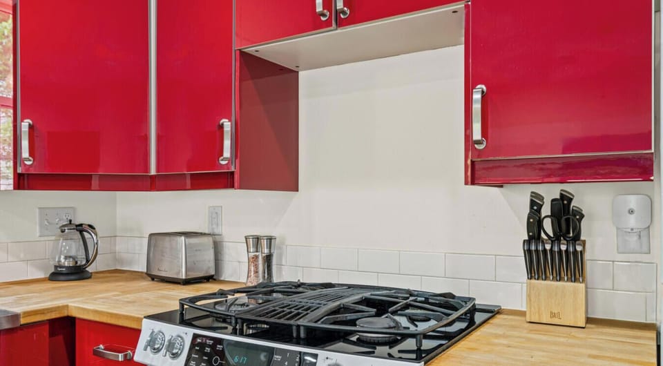 Gas range and ample counter space make cooking a breeze. Coffee maker and toaster are ready for easy mornings.