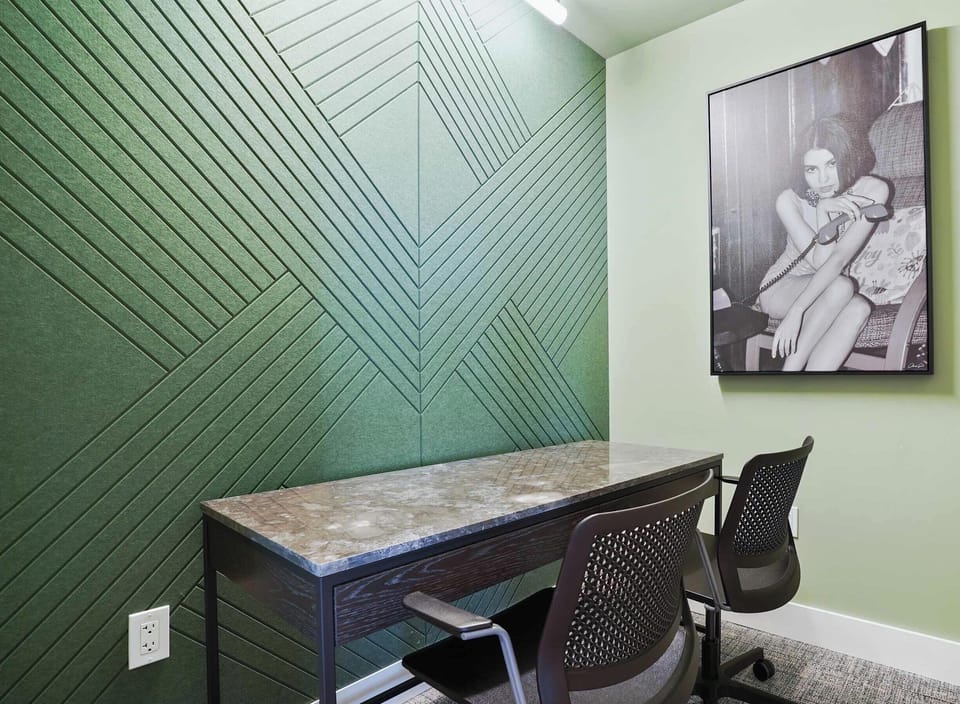 Small workspace area perfect for remote work.