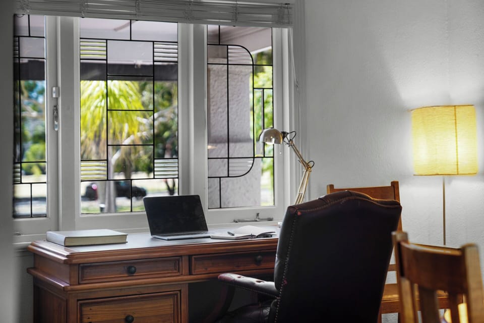 Work station with lake views.