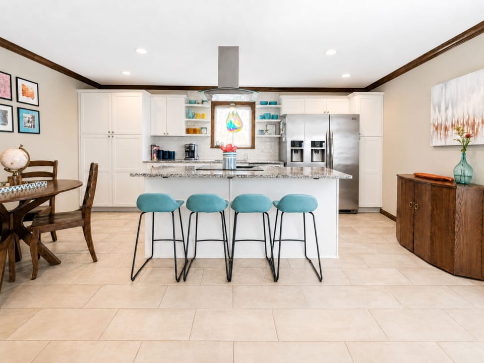 The heart of the home—perfect for morning coffee, shared meals, and late-night conversations after a full day exploring Beaver Lake and Northwest Arkansas.