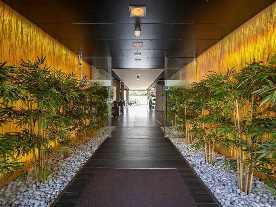 Arrive feeling instantly calm through this serene, plant-lined corridor.