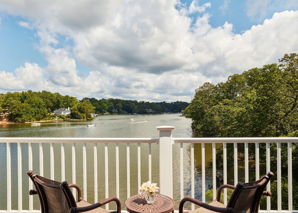 Sip morning coffee on the balcony overlooking the sparkling river.