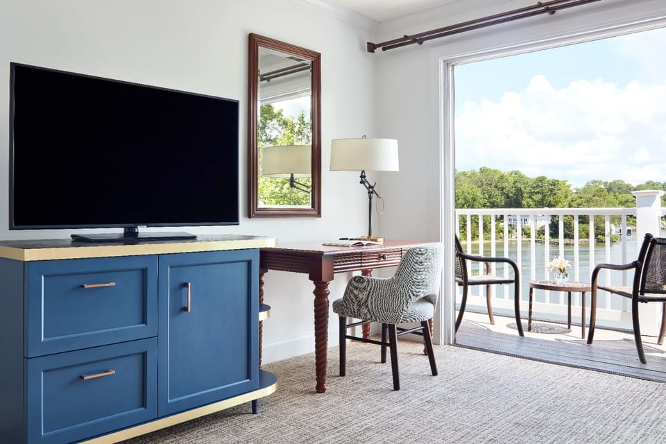 Settle in at the desk, then step onto the sunny balcony.